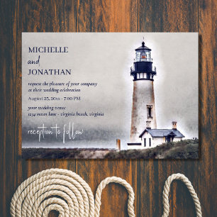 Beautiful Lighthouse Nautical Beach Wedding Invitation