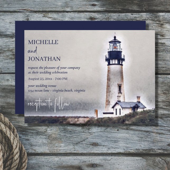 Beautiful Lighthouse Nautical Beach Wedding Invitation (Creator Uploaded)