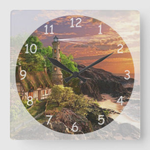 Beautiful Lighthouse Square Wall Clock