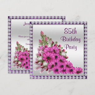 Beautiful Lilac Bouquet & Diamonds 85th Birthday Invitation