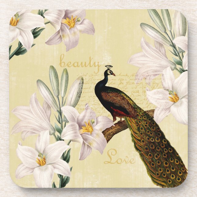 Beautiful Lilies Peacock Coaster (Front)