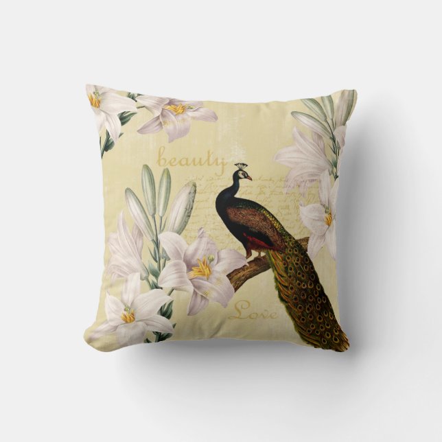 Beautiful Lilies Peacock Cushion (Front)