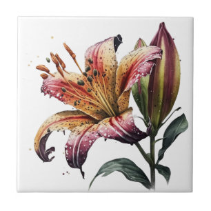 Beautiful Lily Vintage Botanical Ceramic Tile