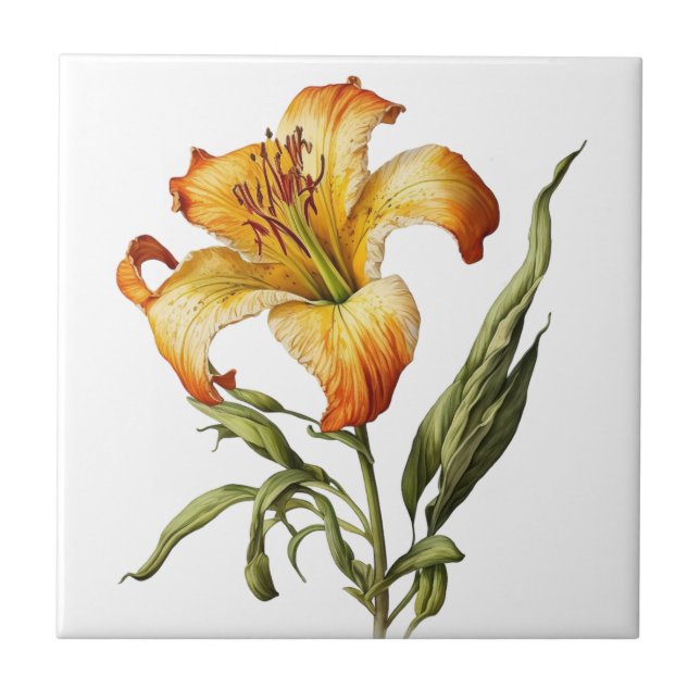Beautiful Lily Vintage Botanical Ceramic Tile (Front)
