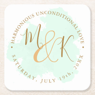 Beautiful Lime Green Elegant Boho Wedding Square Paper Coaster