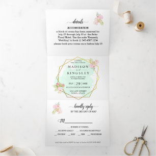 Beautiful Lime Green 💚Elegant Boho Wedding  Tri-Fold Invitation