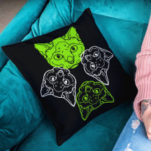 Beautiful Lime White Cats Head Wild Animal Black