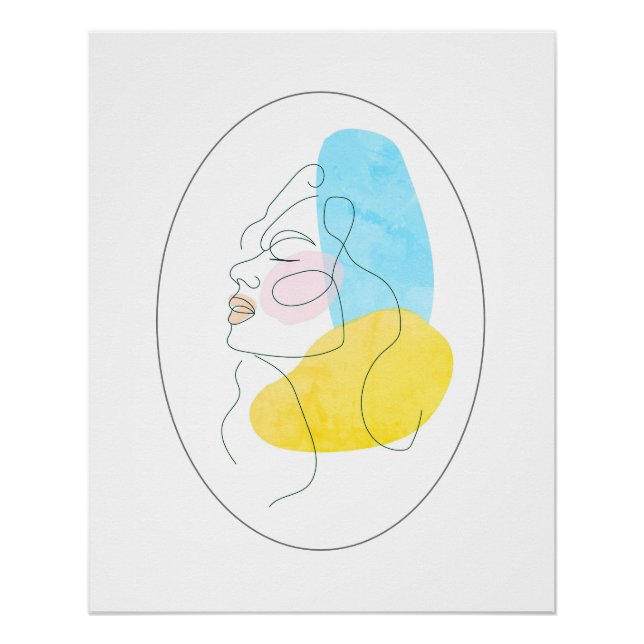 Beautiful Lined Lady Blue Yellow Art Poster (Front)