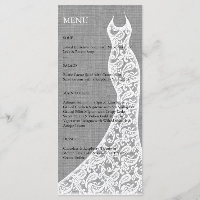 Beautiful Linen Bridal Shower Menu (Front)
