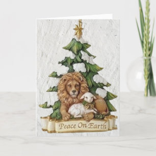 Beautiful Lion and Lamb Bring Blessings Christmas  Holiday Card