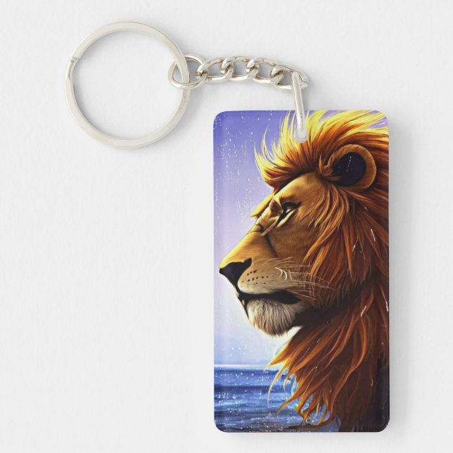 Beautiful Lion Portrait at Sea Personalised  Key Ring (Front)