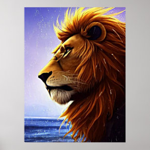 Beautiful Lion Portrait at Sea Personalised Poster