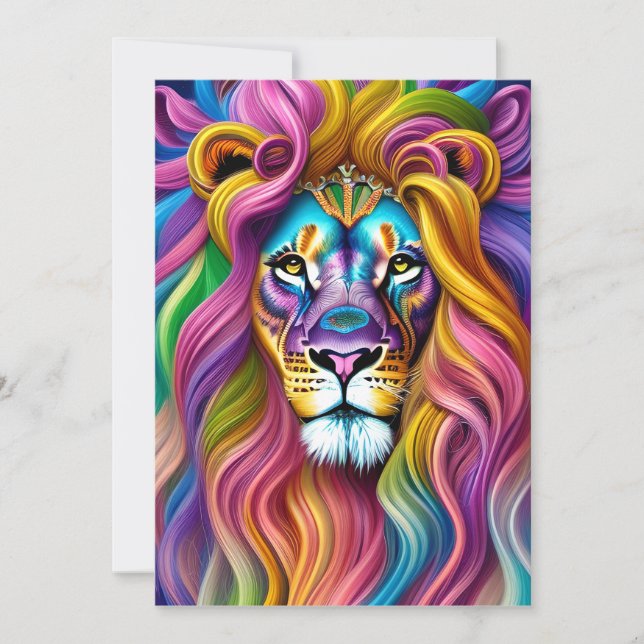 Beautiful Lion with Colourful Main  Holiday Card (Front)