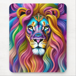 Beautiful Lion with Colourful Main Mouse Pad