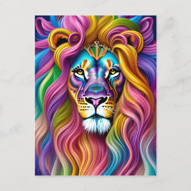 Beautiful Lion with Colourful Main  Postcard (Front)