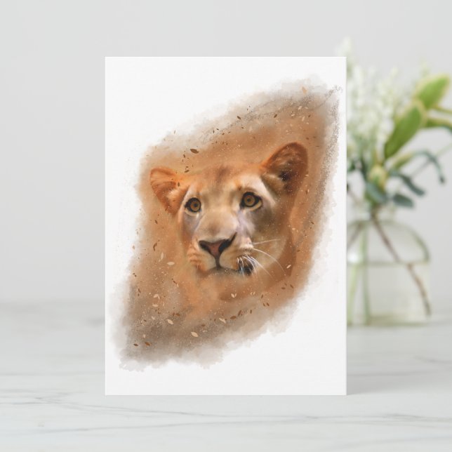 Beautiful Lioness Watercolor Painting  Thank You Card (Standing Front)