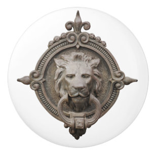 Beautiful Lion's Head Taupe Ceramic Knob