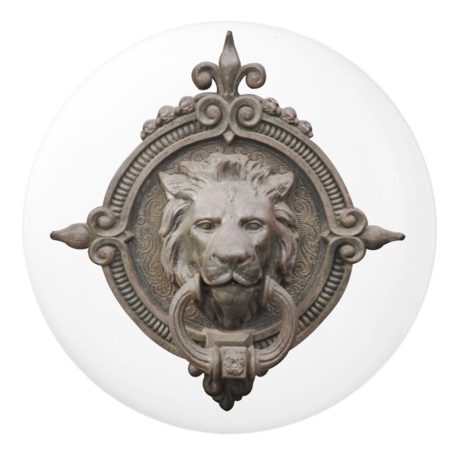 Beautiful Lion's Head Taupe Ceramic Knob (Front)