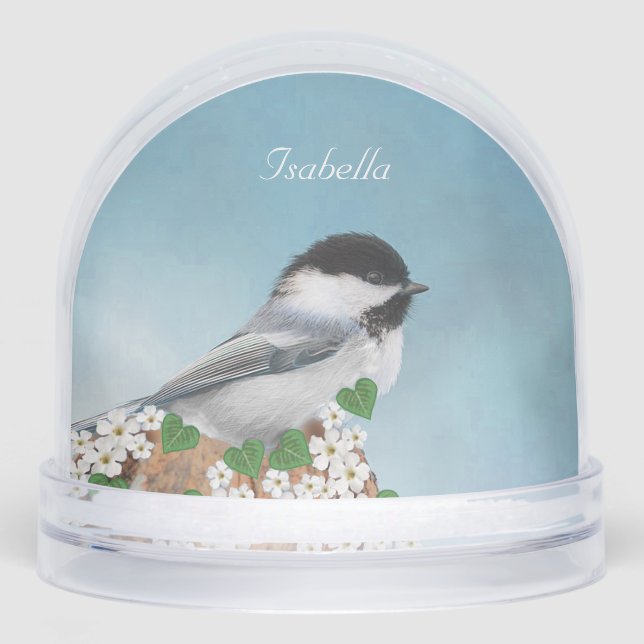 Beautiful Little Bird & Flowers Personalised Snowglobe (Front)