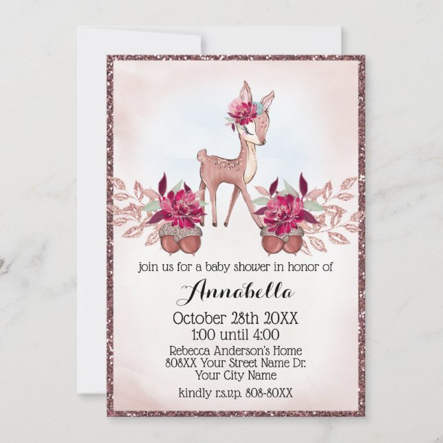 Beautiful Little Fawn Baby Girl Fall Baby Shower Invitation (Front)