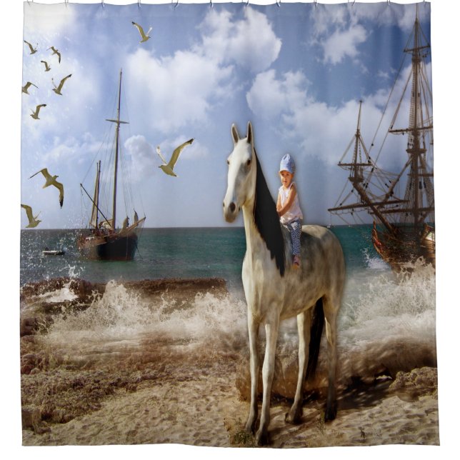 Beautiful Little Girl On Horse Back Shower Curtain (Front)