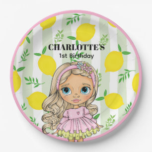 Beautiful Little Girl with Lemons Birthday Paper Plate