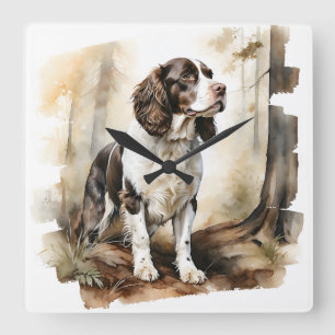 BEAUTIFUL LIVER & WHITE ENGLISH SPRINGER SPANIEL SQUARE WALL CLOCK