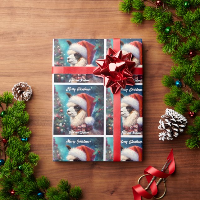 Beautiful Llama in a Santa Hat Wrapping Paper (Holiday Gift)
