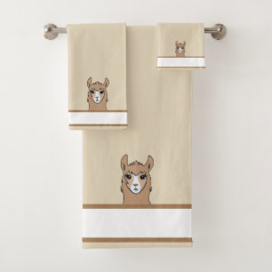 Beautiful LLama on Beige Bath Towel Set