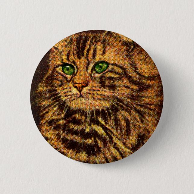 beautiful long-haired tabby cat 6 cm round badge (Front)