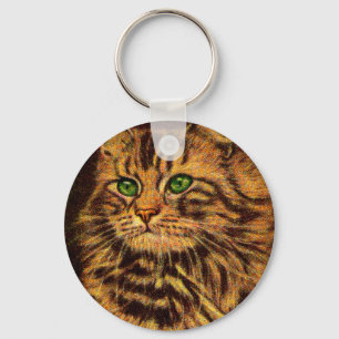 beautiful long-haired tabby cat key ring