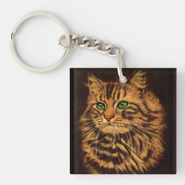 beautiful long-haired tabby cat key ring (Front)
