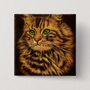 beautiful long-haired tabby cat print 15 cm square badge