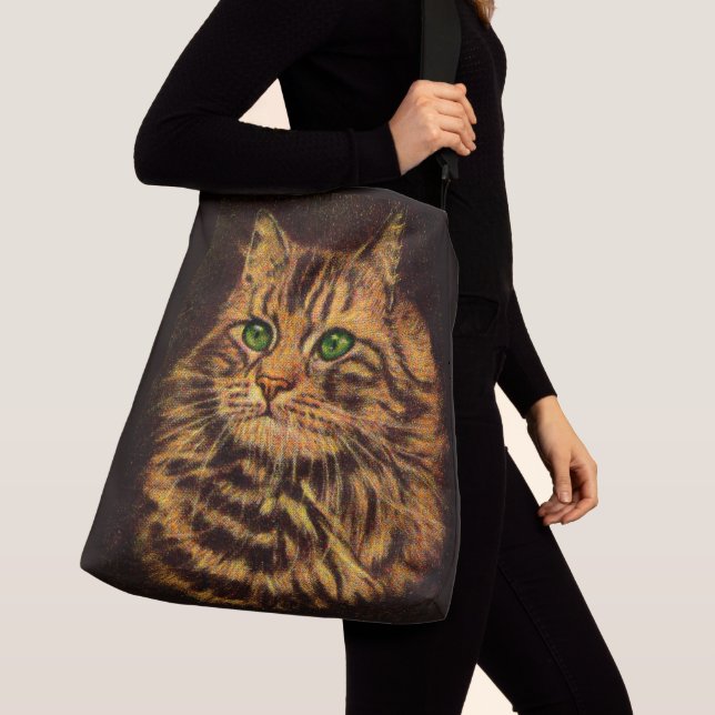 beautiful long-haired tabby cat print crossbody bag (Close Up)