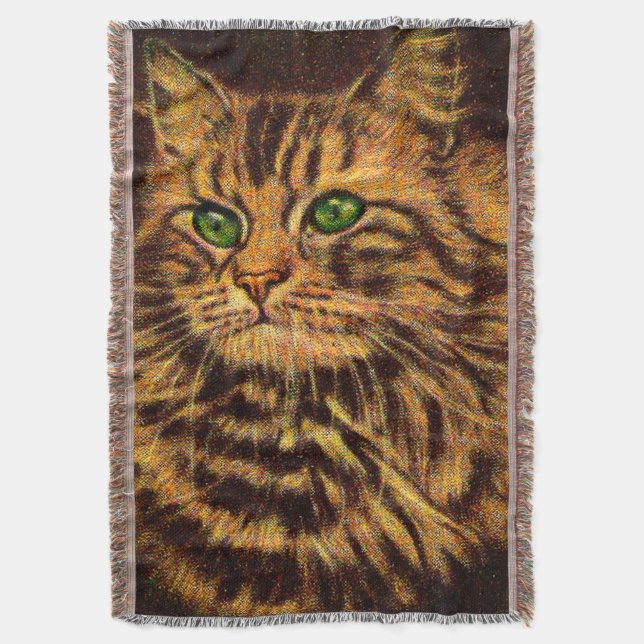 beautiful long-haired tabby cat print throw blanket (Front Vertical)
