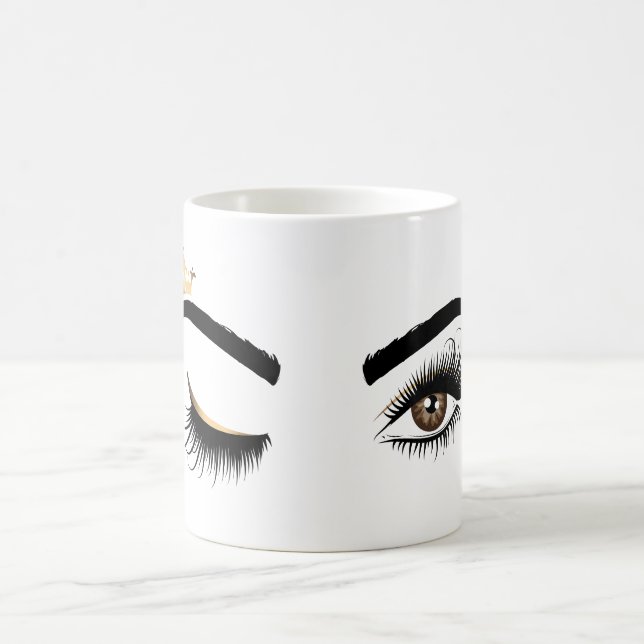 Beautiful long lashes winking eyes with crown coffee mug (Center)