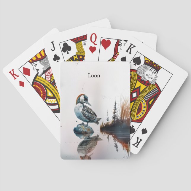 beautiful loon on a rock in watercolor playing cards (Back)