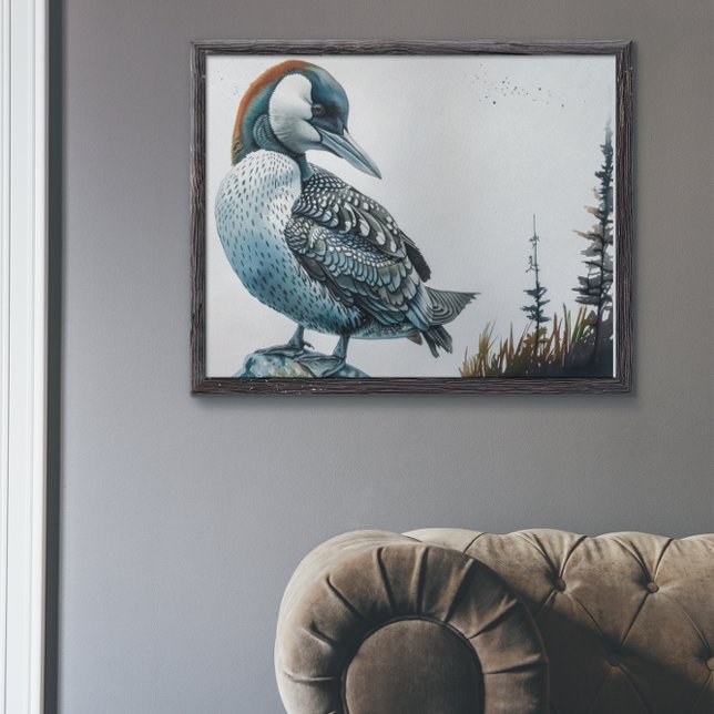 beautiful loon on a rock in watercolor poster (Creator Uploaded)