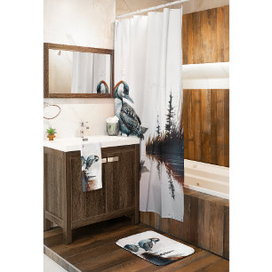beautiful loon on a rock in watercolor shower curtain