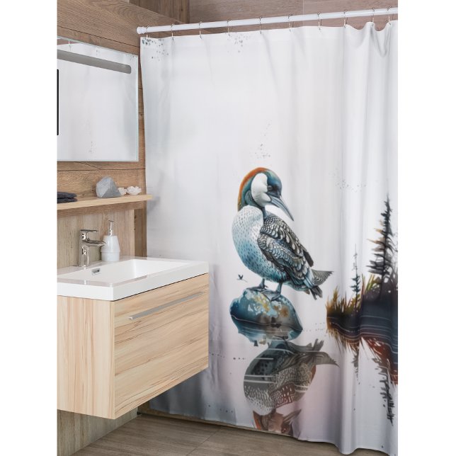 beautiful loon on a rock in watercolor shower curtain (Creator Uploaded)