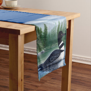 Beautiful Loon On Northern Lake Short Table Runner
