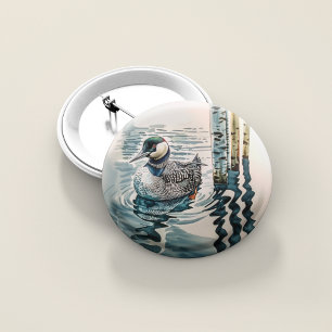 beautiful loon on water in watercolor 15 cm square badge