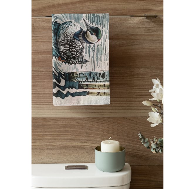 beautiful loon on water in watercolor bath towel set (Creator Uploaded)