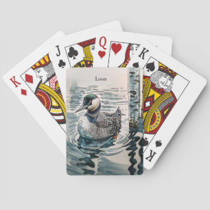 beautiful loon on water in watercolor playing cards