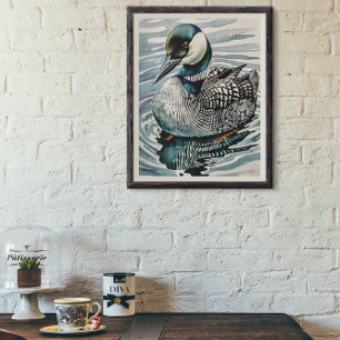 beautiful loon on water in watercolor poster