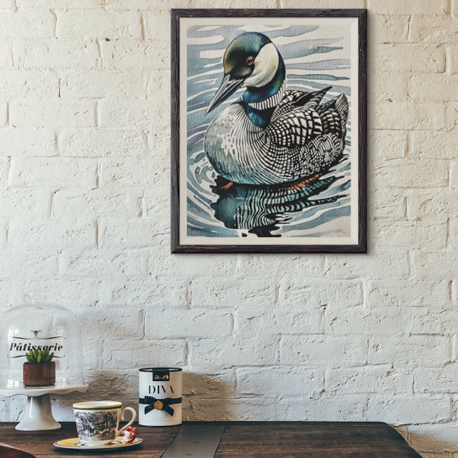 beautiful loon on water in watercolor poster (Creator Uploaded)