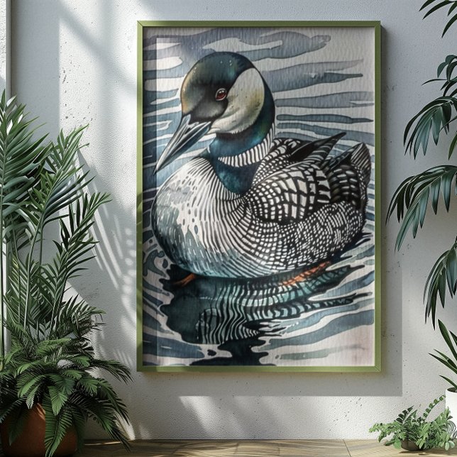 beautiful loon on water in watercolor poster (Creator Uploaded)