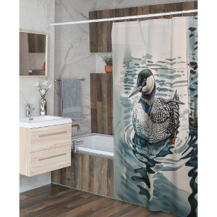 beautiful loon on water in watercolor shower curtain