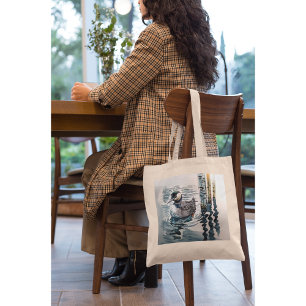 beautiful loon on water in watercolor tote bag