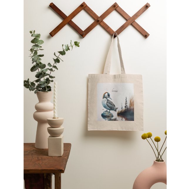 beautiful loon on water in watercolor tote bag (Creator Uploaded)